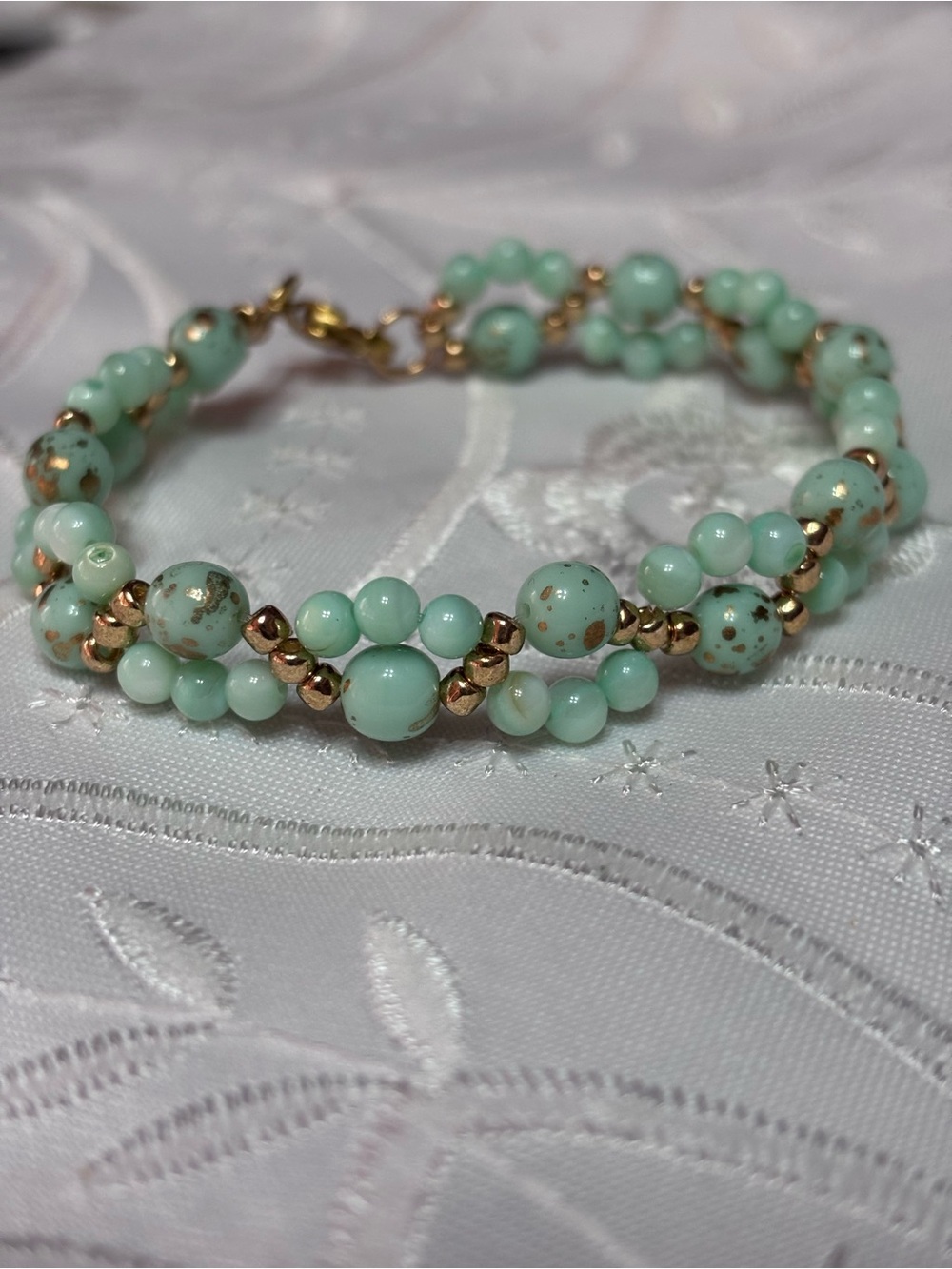 Baby Blue Beaded Bracelet with Gold Accents - 7.5 inches